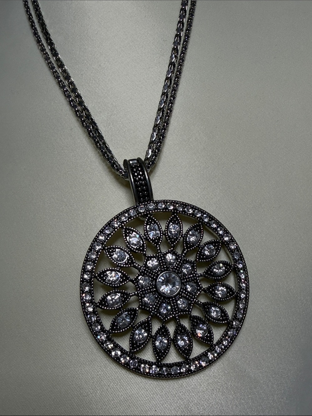 Park Lane Black Crystal Floral Medallion Necklace